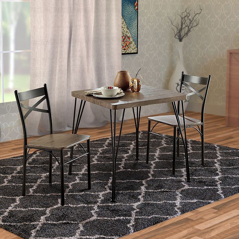 Industrial Style 3 Piece Dining Table Wood And Metal， Brown And Black