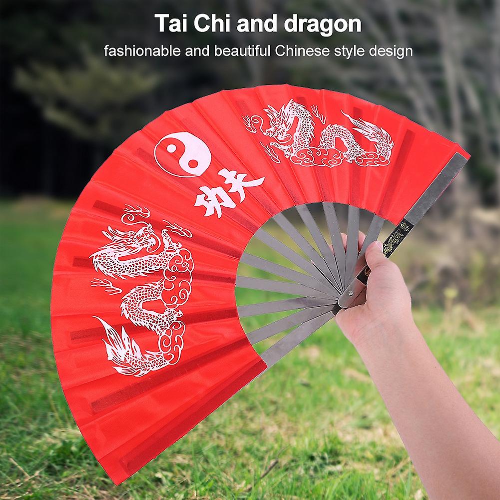 Stainless Steel Tai Chi Martial Arts Kung Fu Dance Practice Training Performance Fan Red