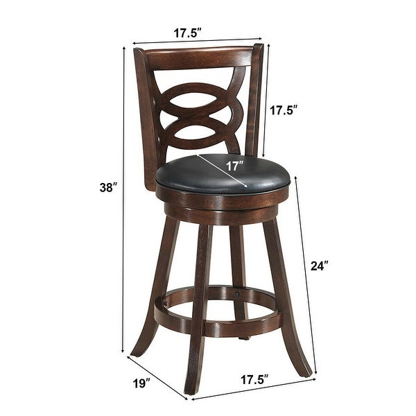 Costway Set of 2 Bar Stools 24'' Height Wooden Swivel Backed Dining - 17.5''x19''x38''(WxDxH)