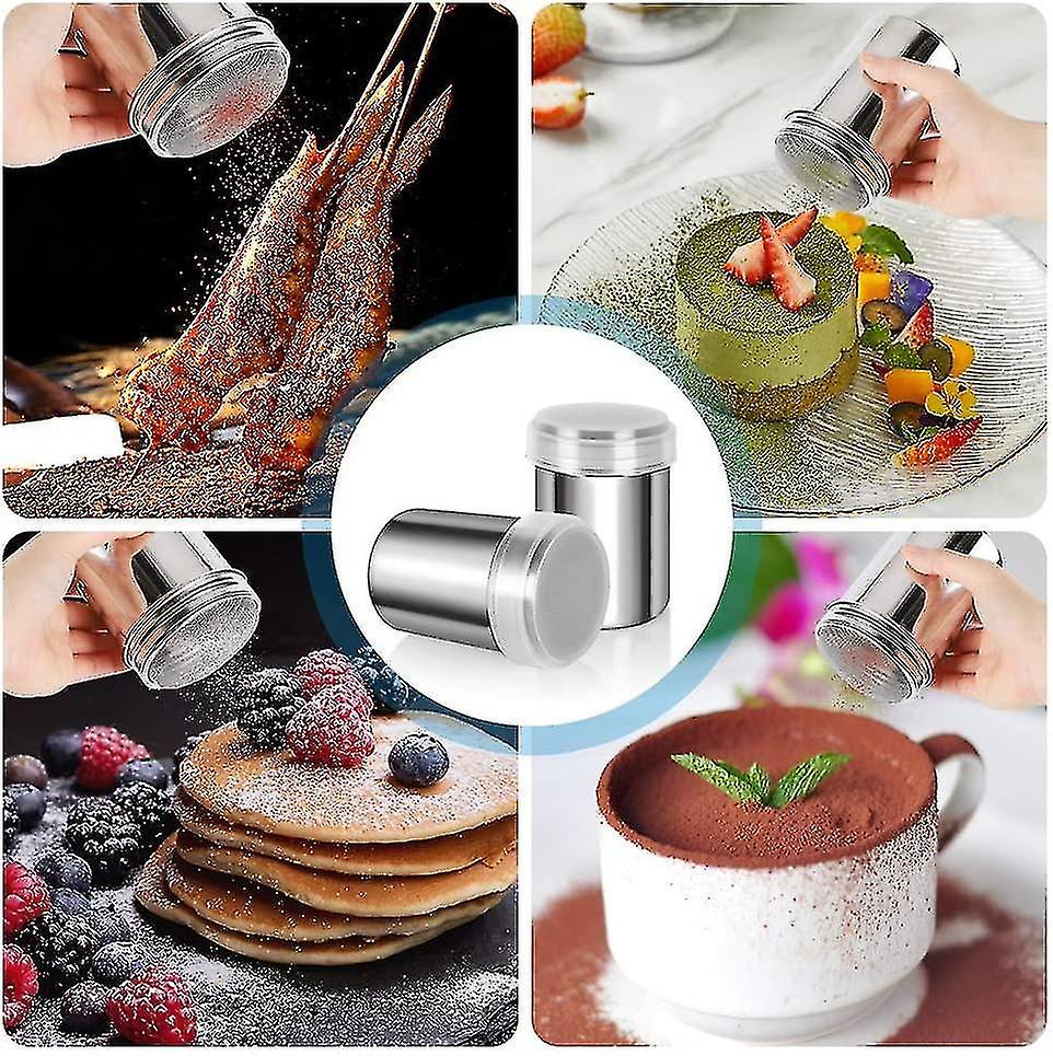 2pcs Powder Sugar Shaker Duster， Stainless Steel Powder Sugar Shaker With Lid， Sifter For Cinnamon S