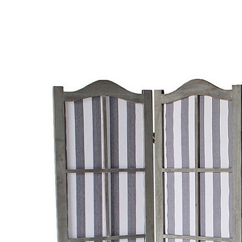 4 Panel Arc Shutter Style Room Divider with Slat Panelling， Gray