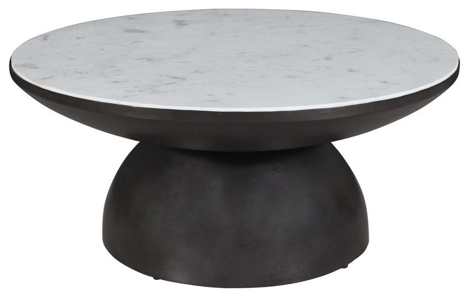 Circularity Modern Luxury Marble and Iron 35 quotRound Pedestal Coffee Table   Industrial   Coffee Tables   by BisonOffice  Houzz