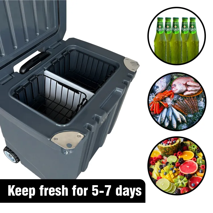 Trolley Frozen Plastic Cooling Box Outdoor Wine Camping Insulated Wheeled Cooler Box