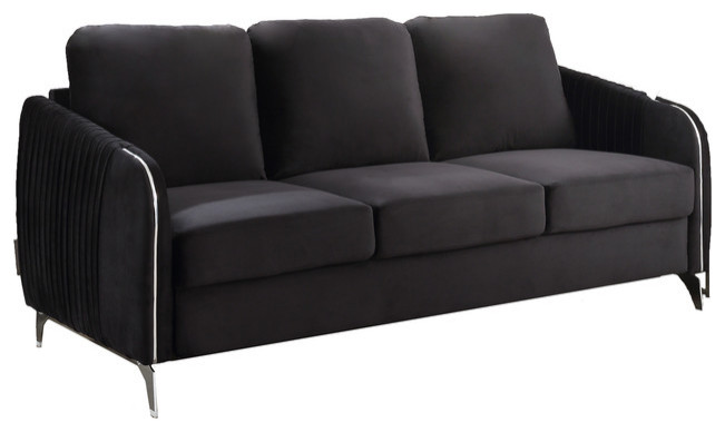 Lilola Home Hathaway Black Velvet Fabric Sofa Loveseat Chair Living Room Set   Modern   Living Room Furniture Sets   by PARMA HOME  Houzz