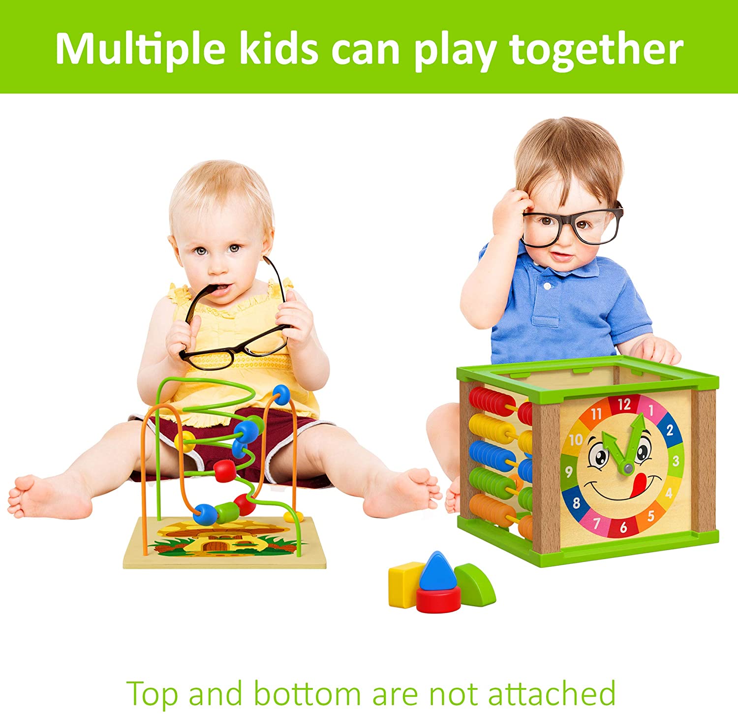 TOYVENTIVE Wooden Kids Baby Activity Cube， Toddler Educational， Toys 12-18 Months