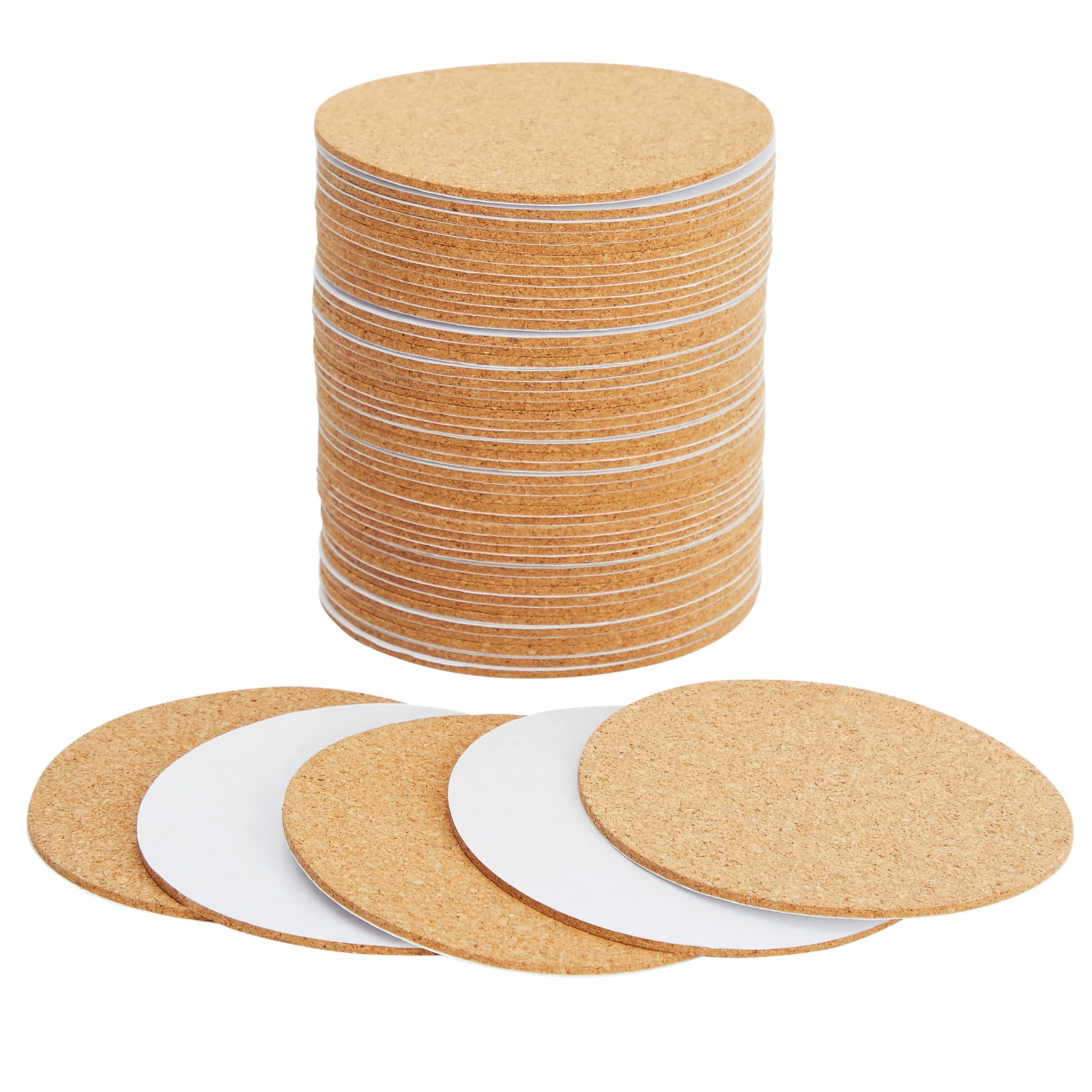 50 Pack Self-Adhesive Cork Circle Tiles， 3.5 In Backing Sheets for Coasters， DIY Crafts