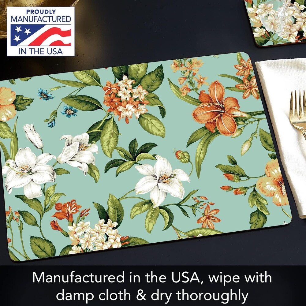 Temple of Flora Decorative Hardboard Cork Back Tabletop Placemats  4 Pack  Manufactured in The USA  Heat Tolerant