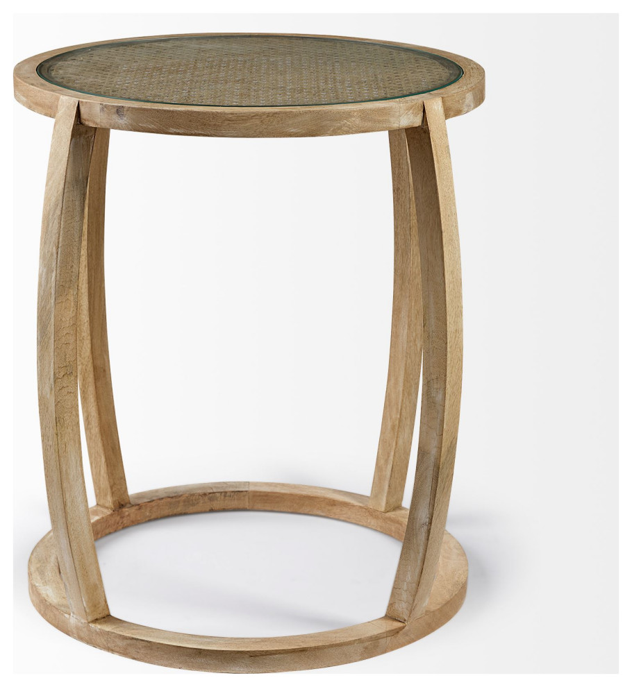 Hubbard I Light Brown Solid Wood w/Glass Top Round Accent Table   Tropical   Side Tables And End Tables   by HedgeApple  Houzz