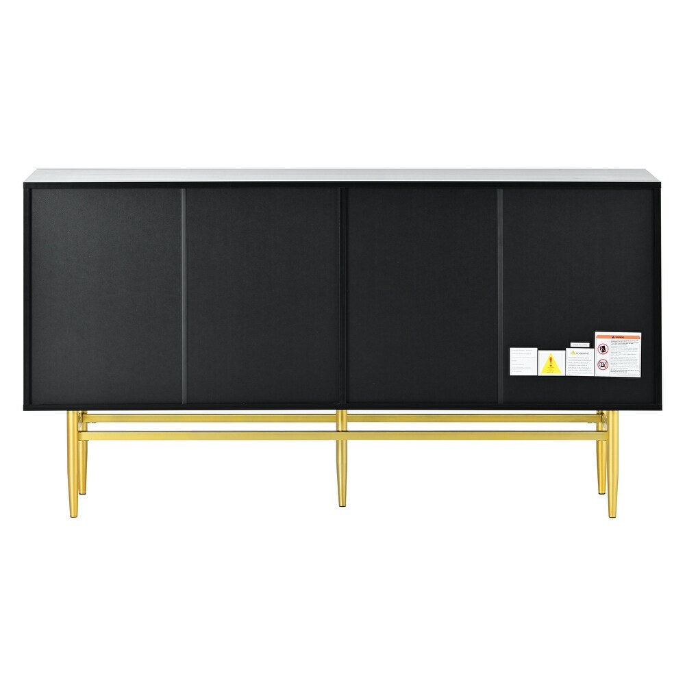 4 door Sideboard Gold Metal Handle Buffet Cabinet for Dining Room