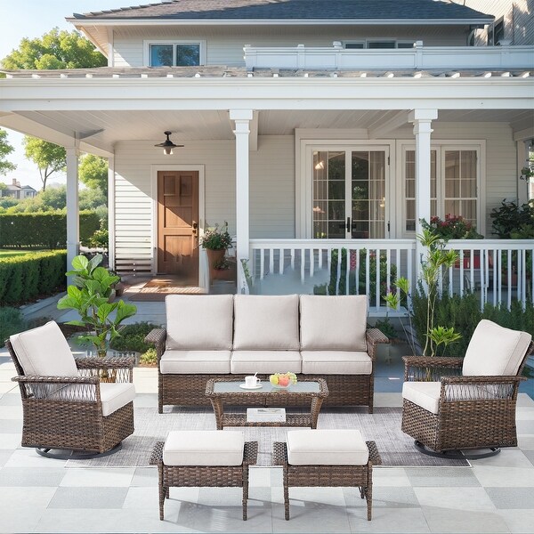 Patio Sofa Swivel Rocker Chairs，Ottoman and Table