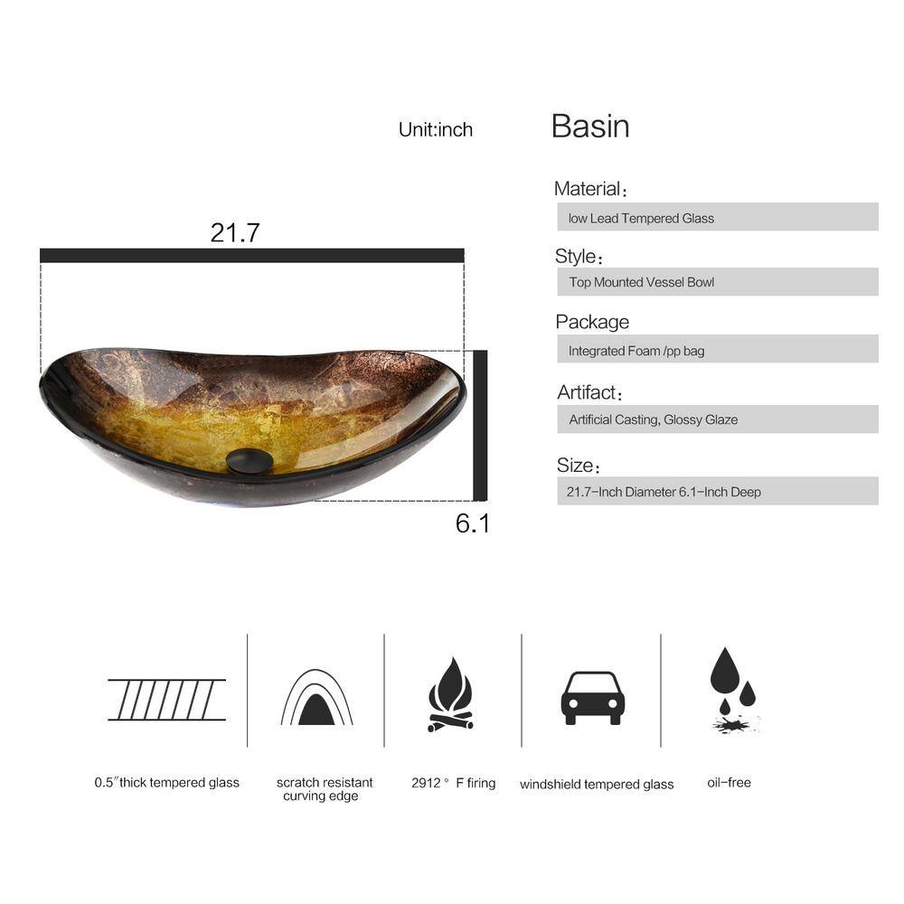 Puluomis Foil Undertone Glass Oval Vessel Sink in Yellow with Faucet Pop Up Drain Set USBA20065