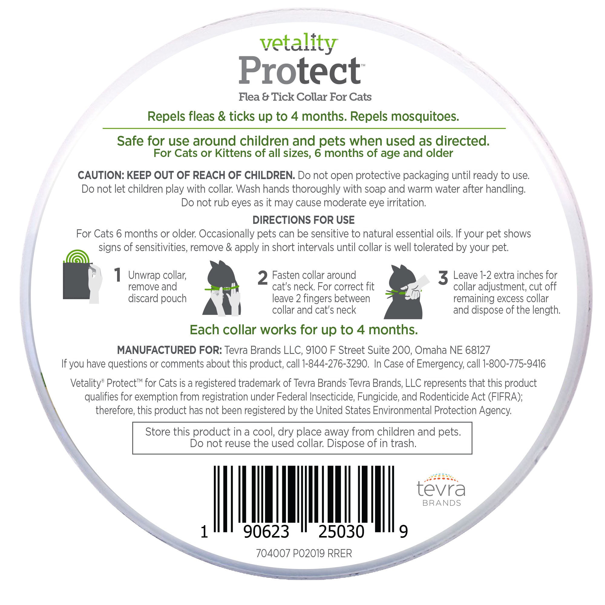 Vetality Protect Flea  Tick Cat Collar， Pack of 2