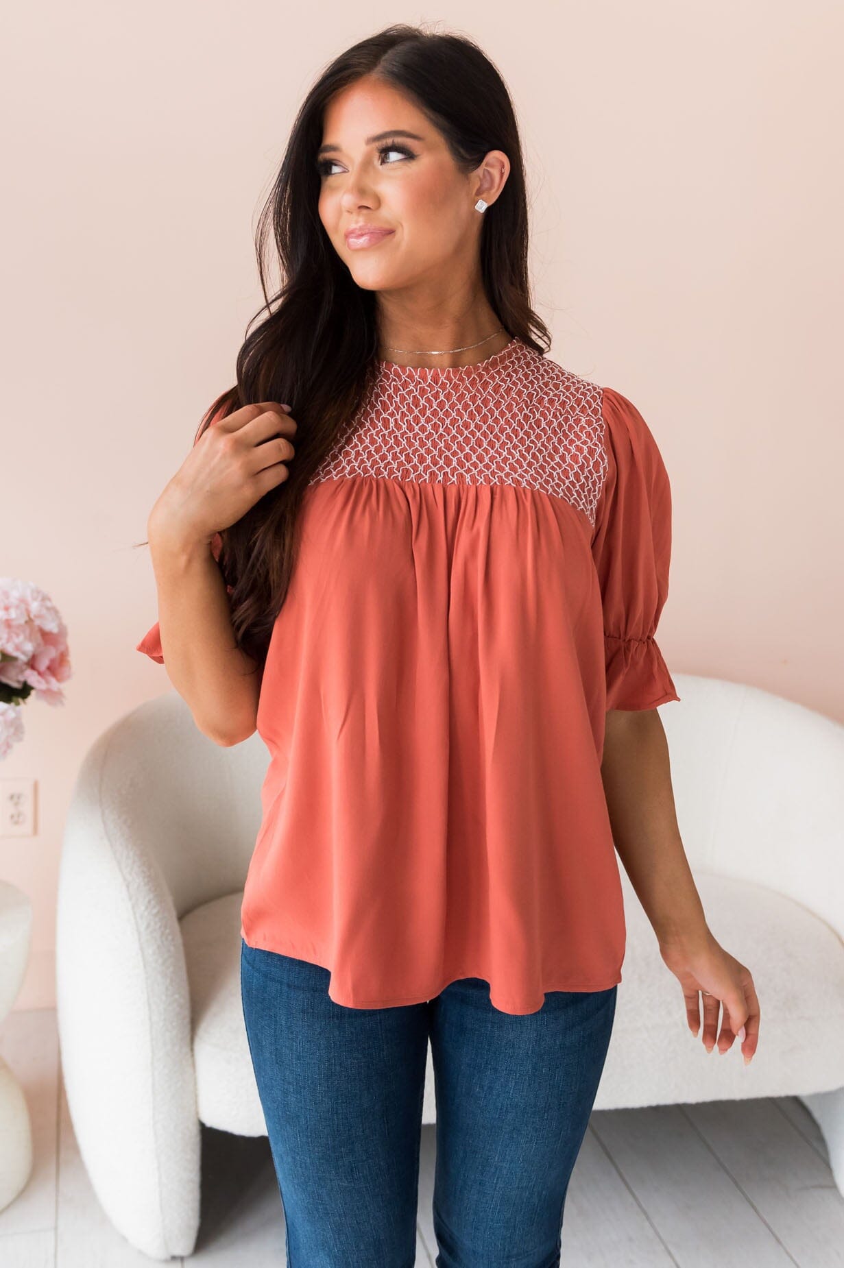 Drift Away Embroidered Modest Blouse