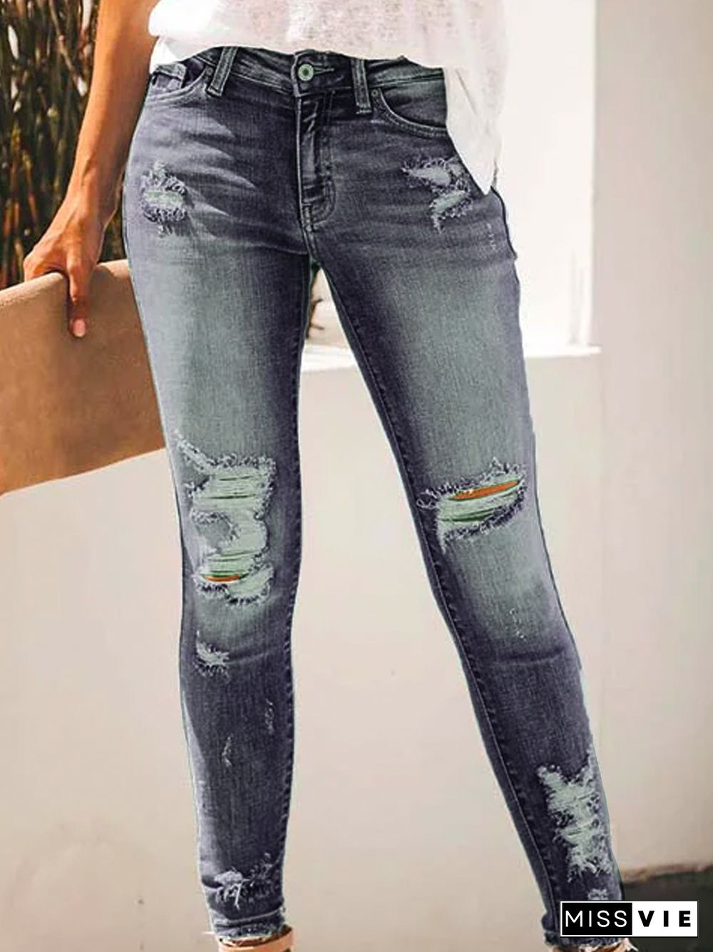 Solid Casual Denim Jeans