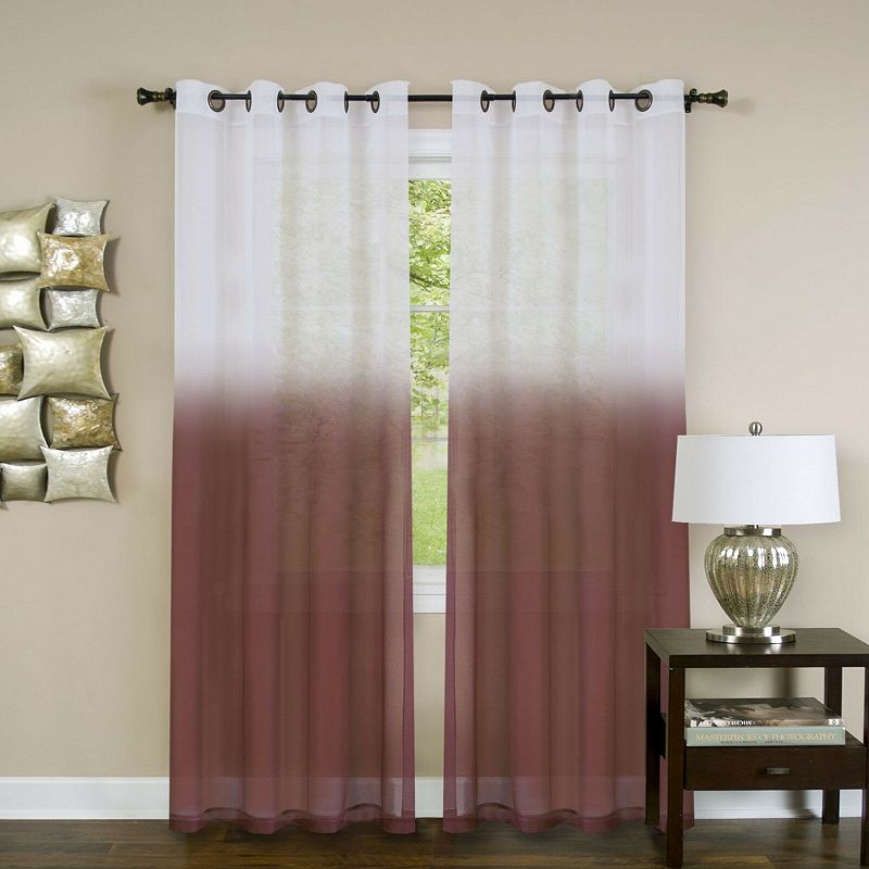 Kate Aurora Tropical Living Semi Matte Sheer Ombre Chic Grommet Top Window Curtains