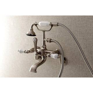 Kingston Brass Vintage Adjustable Center 3-Handle Claw Foot Tub Faucet with Handshower in Brushed Nickel HAE55T8