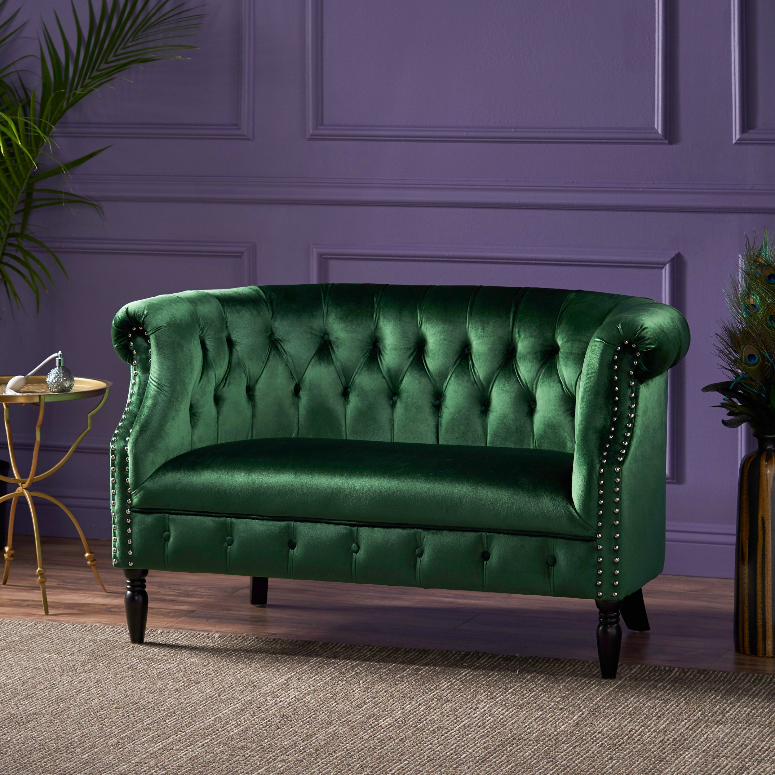 Melaina Tufted Scroll Arm New Velvet Loveseat