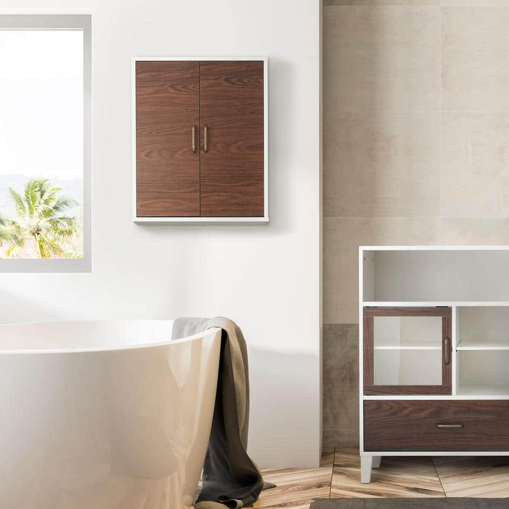 Teamson Home Tyler 20 in W x 708 in L x 24 in H Modern Wooden Wall Cabinet in Walnut and White