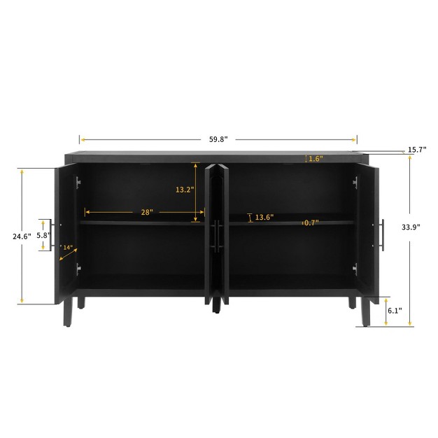 W 4 Doors Multi functional Storage Cabinets Vintage Style Accent Cabinet With 2 Adjustable Inner Shelf And Pine Legs maison Boucle