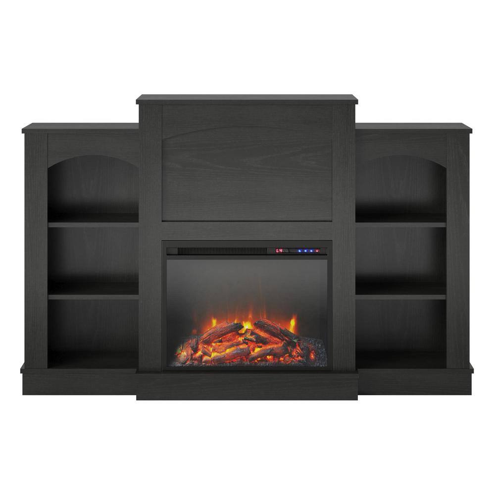 Ameriwood Home Elk Grove 61.02 in. Freestanding Electric Fireplace with Bookshelves in Black Oak HD38318