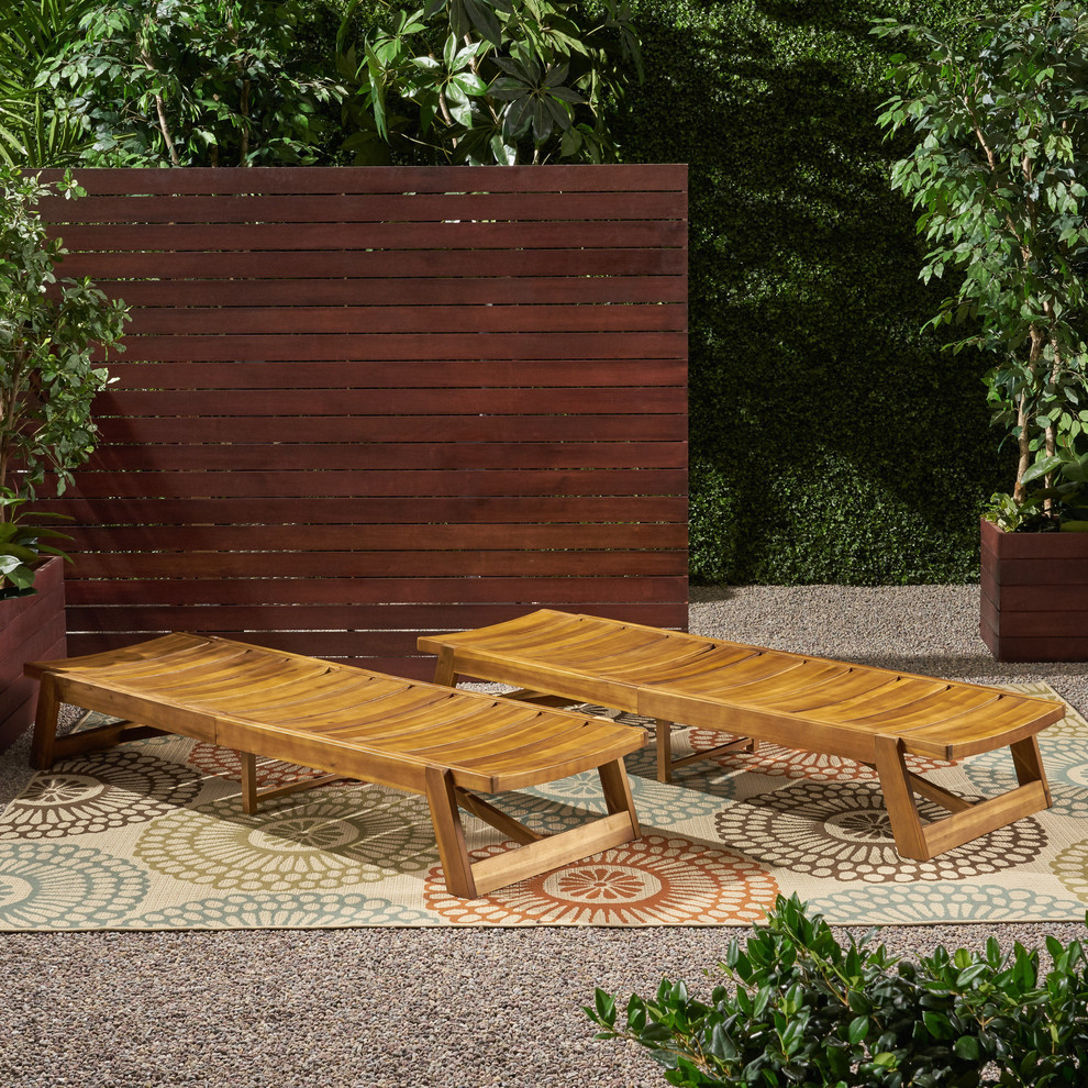 Angela Outdoor Wood and Iron Chaise Lounges  Set of 2   Transitional   Outdoor Chaise Lounges   by GDFStudio  Houzz