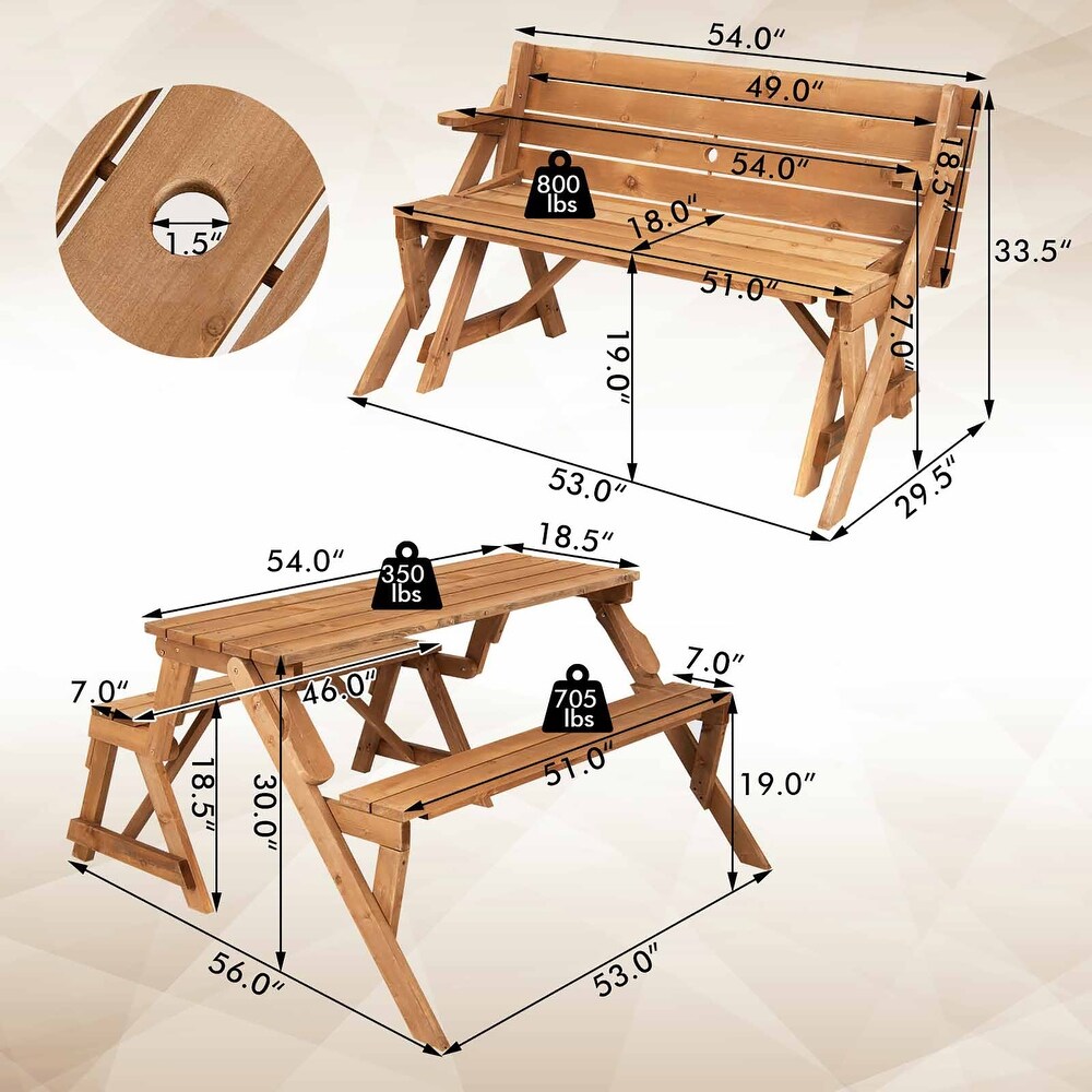 Costway 2 in 1 Transforming Interchangeable Wooden Picnic Table Bench   See Details