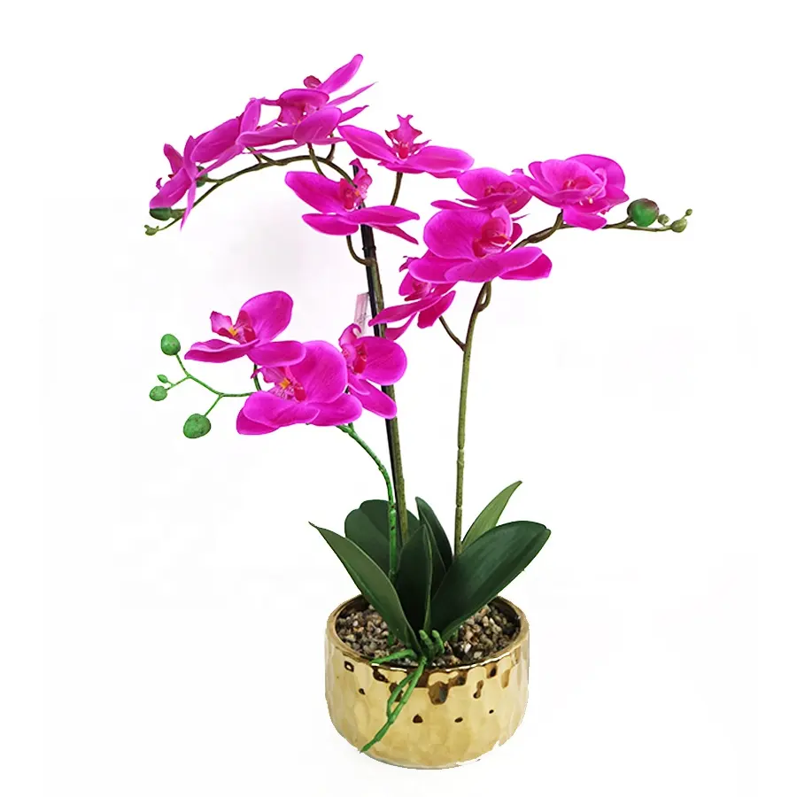 Supplies simulation pink color orchid plant with pot wholesale