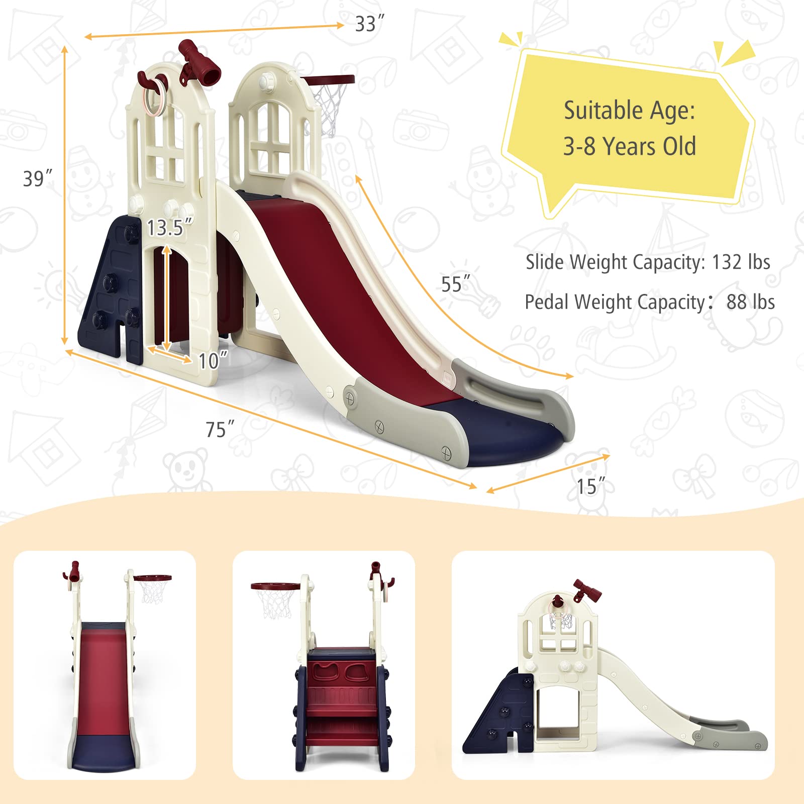 Costzon 6 in 1 Slide for Kids, Toddler Climber Slide Set