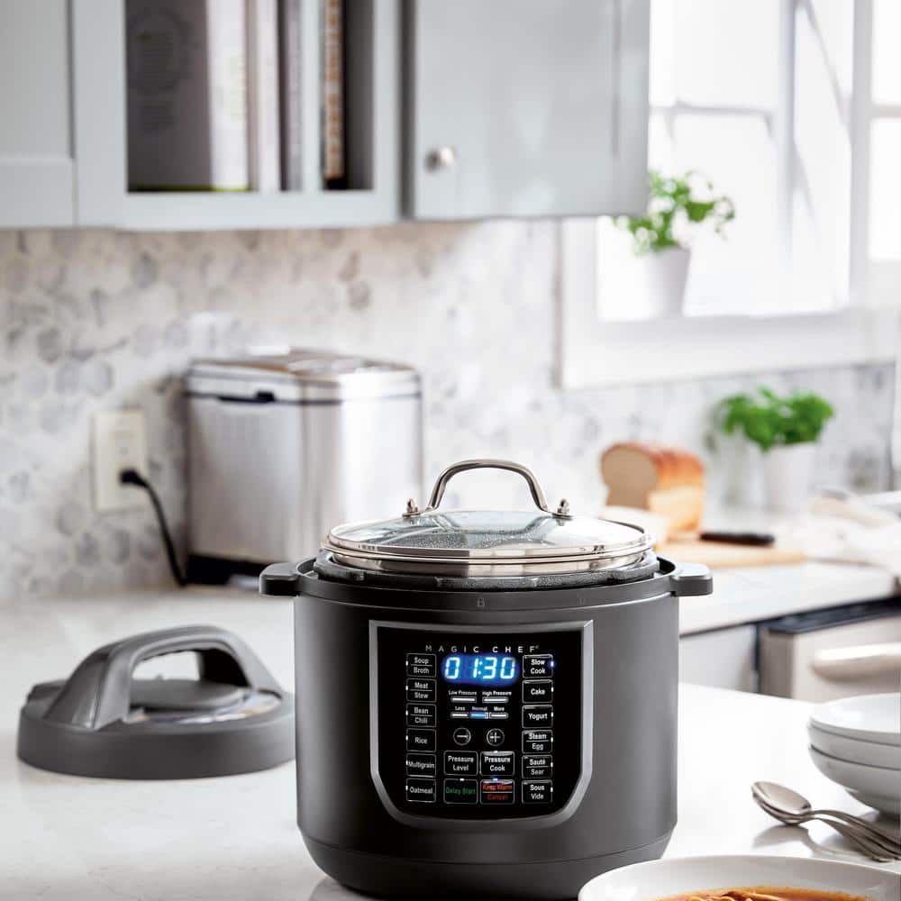 Magic Chef 9-in-1 6 Qt. Matte Black Electric Multi-Cooker with Recipe Book MCSMC6B