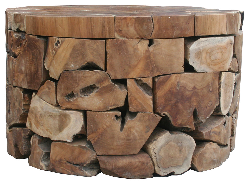 Teak Wood Round Akara Coffee Table   28 Inch   Rustic   Coffee Tables   by Chic Teak  Houzz