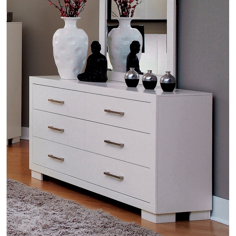 Moline Contemporary White Wooden Space saving 6 Drawer Double Dresser