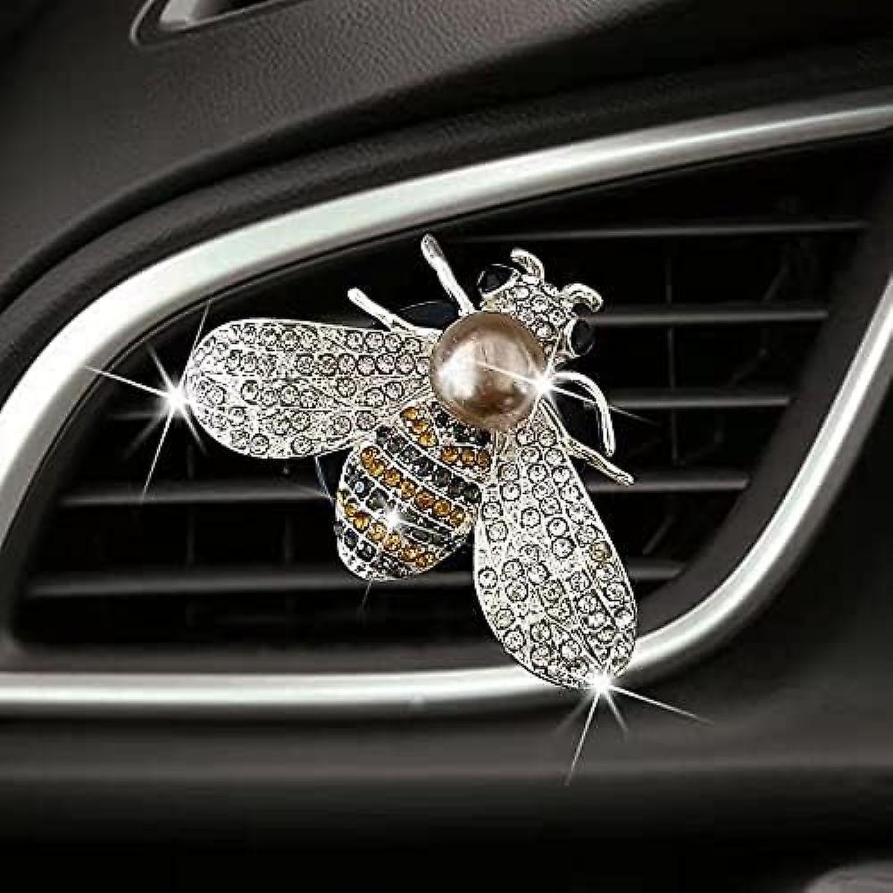 Shiny Bee Vent Clips， Crystal Bee Car Air Freshener Vent Clip Car Bling Interior Decoration Rhinestone Car Bling Accessories(silver)