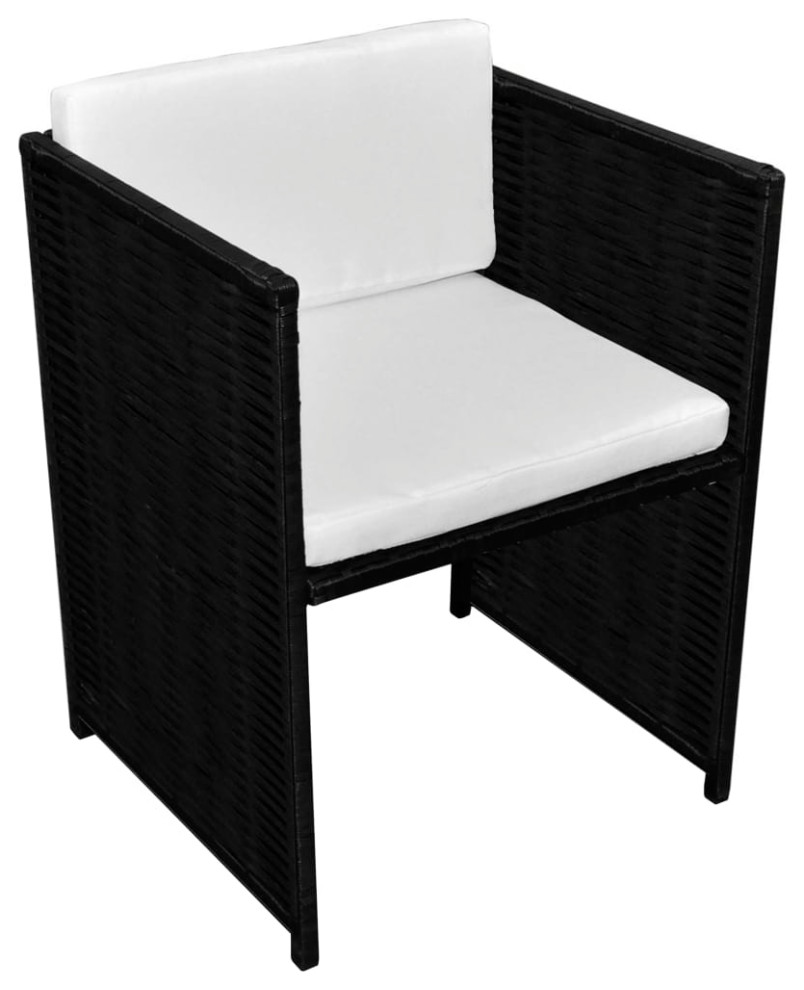 vidaXL Patio Bistro Set 3 Piece Wicker Chair with Cushions Poly Rattan Black   Tropical   Outdoor Dining Sets   by vidaXL LLC  Houzz