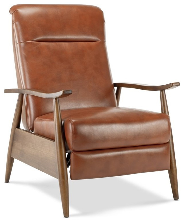 Home Square 2 Piece Faux Leather Arm Recliner Chair Set with Wood Base in Brown   Midcentury   Recliner Chairs   by Homesquare  Houzz