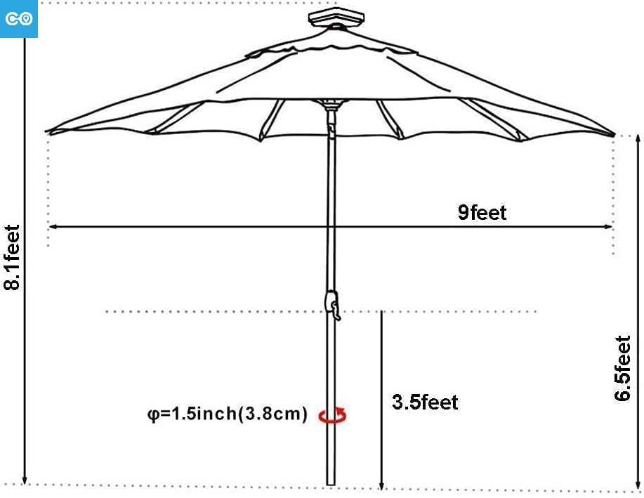 10-Year-Non-Fading Sunumbrella Solar 9ft Market  with 80 LED Lights Patio Umbrellas Outdoor Table  with Ventilation Logo Red