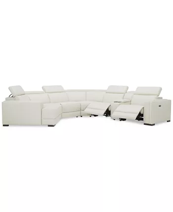 Furniture Jenneth 6-Pc. Leather Sofa with 2 Power Motion Recliners and Cuddler