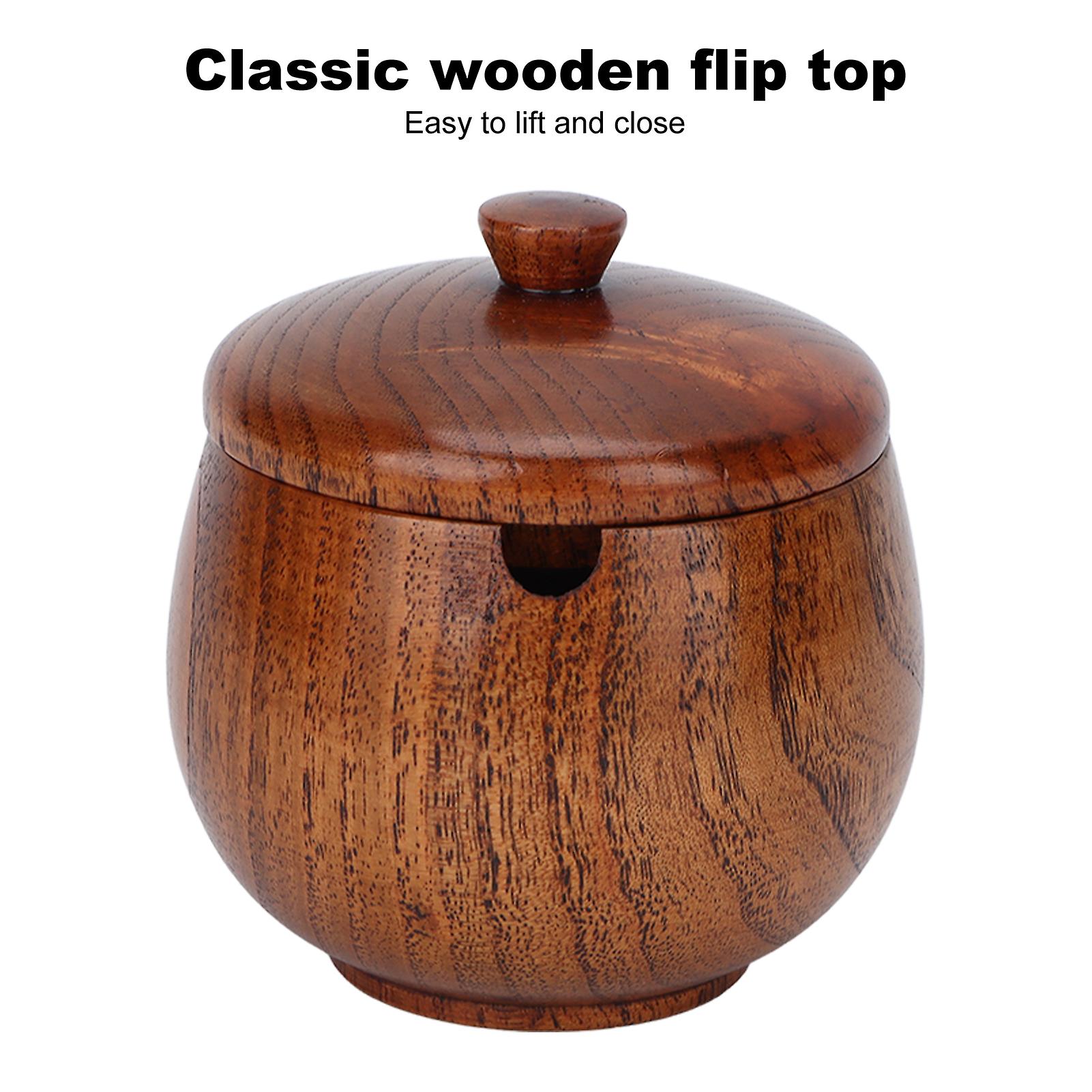 Wood Condiment Jar， Sour Jujube Wood Condiment Jar Japanese Safe Dustproof Classic Flip Top Spice Jar For Kitchen Supplies[large Lacquer]