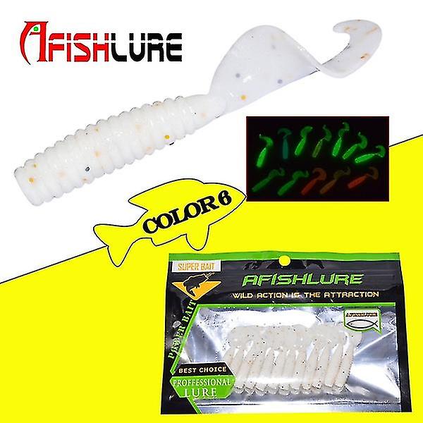 12 Pcs， Luminous Night Fishing Soft Bait Cuttle Tail Grub Soft Shad 45 mm/1.2g (#7)