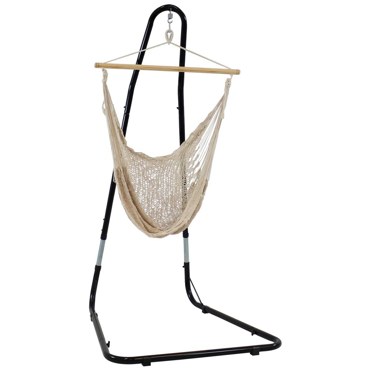 Ultimate Patio Hanging Mayan Rope Hammock Chair w/ Adjustable Chair Stand