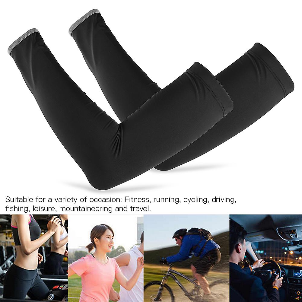 1 Pairs Arm Sleeves For Sun Protection， Reflective Strap Arm Sleeves Cooling Sports Half Finger Sleeves For Cycling， Sports， Run， Basketball[l-black]