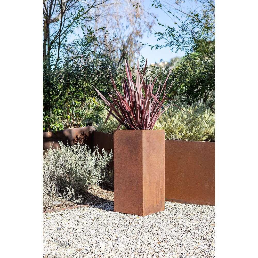 Corten Steel Short Pedestal Planter 2 Pack