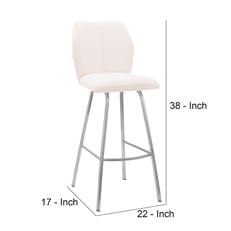 26 Inch Metal Frame Leatherette Counter Stool， Silver and White