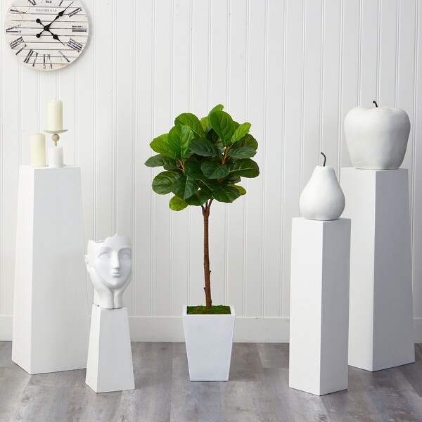 4' Fiddle Leaf Tree in White Metal Planter (Real Touch)