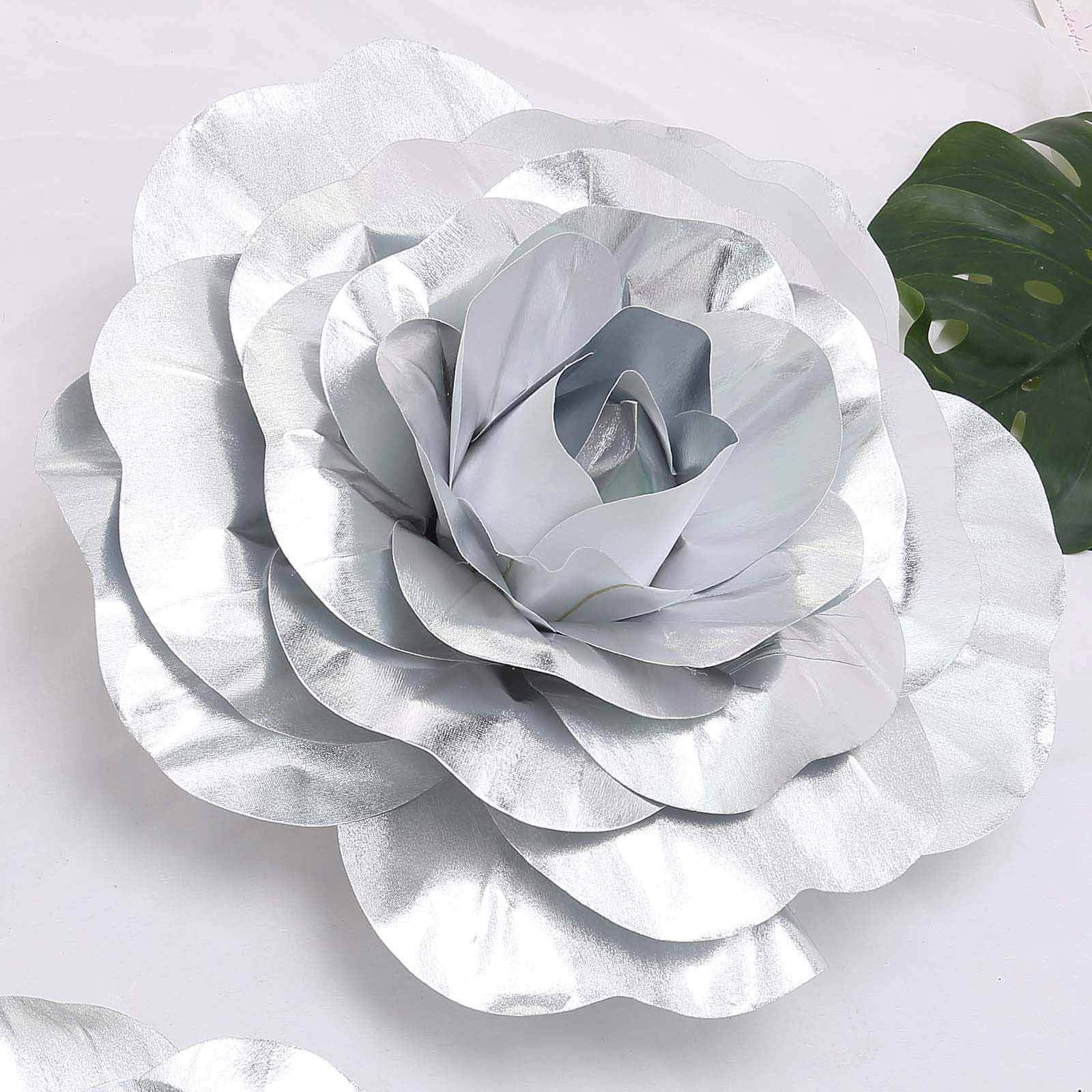 2 Pack Large Silver Real Touch Artificial Foam DIY Craft Roses 20