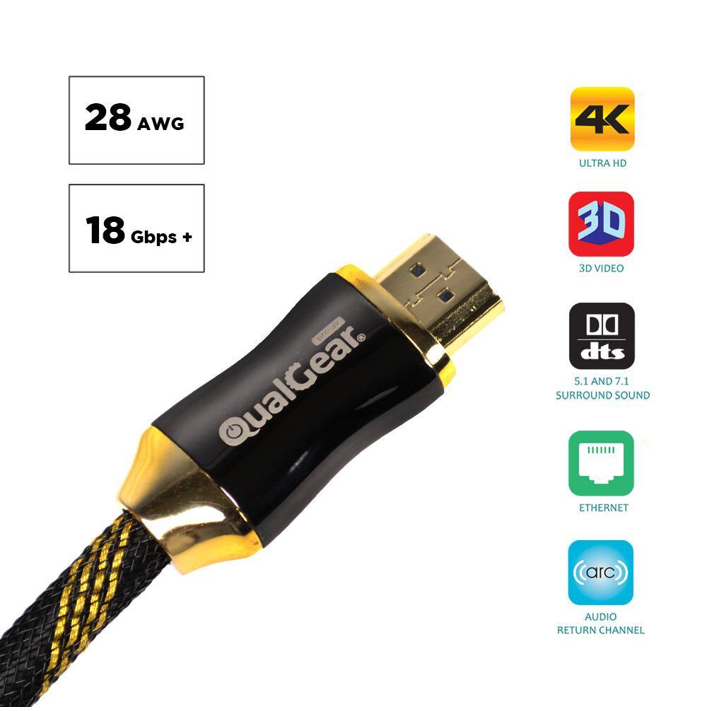 QualGear HDMI Premium Certified 2.0b cable with Ethernet 10 ft. (2-Pack) QG-PCBL-HD20-10FT-2PK