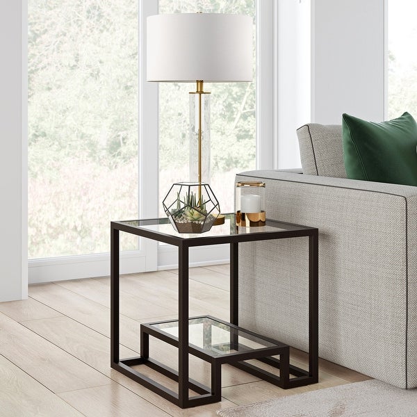 Athena Geometric Luxe Side Table in Silver