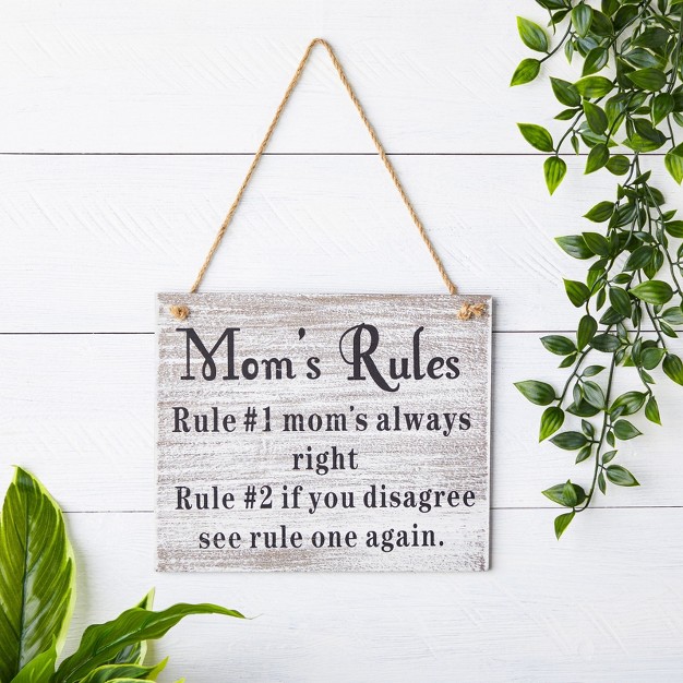 Juvale Mom x27 s Rules Hanging Wood Front Door Decor For House Front Porch Coffee Color 9 5 X 12 X 1 In