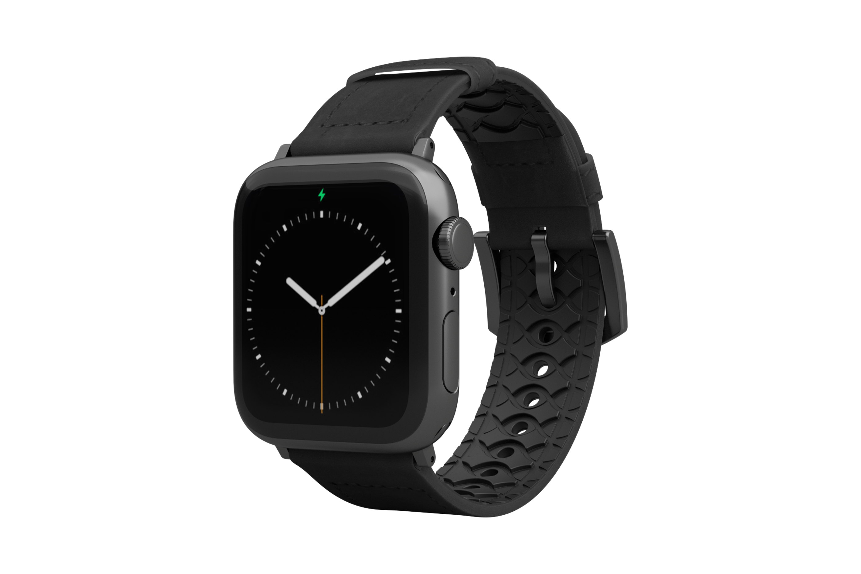 Obsidian Black Leather and Rubber Hybrid Apple Watch Band