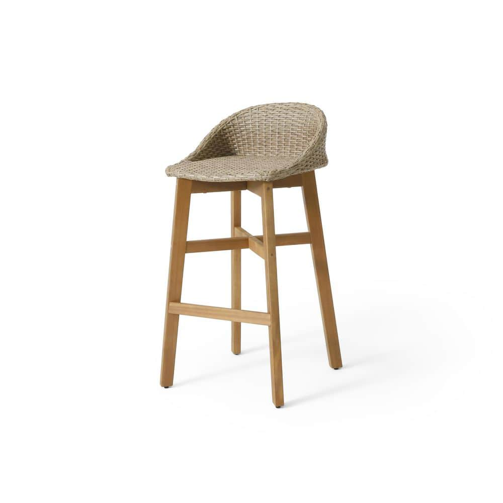 Noble House Borah Wood and Wicker Outdoor Bar Stool (2-Pack) 109362