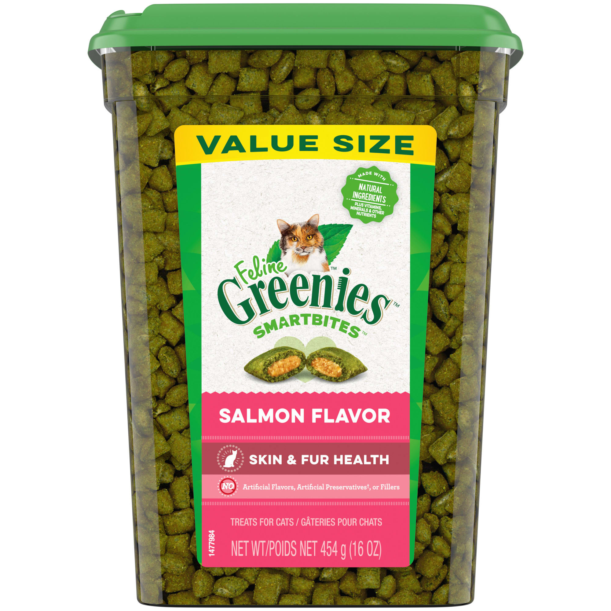 GREENIES Feline Smartbites Soft Textured Skin And Fur， Salmon Flavored Cat Treats， 16 oz.